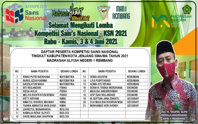 21 PESERTA DIDIK MAN 1 REMBANG IKUTI KSNK TAHUN 2021